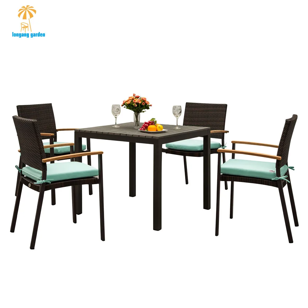 Classic PE Wicker Rattan Leisure Outdoor Furniture Garden Dining Table And Chairs Set For Terrace And Patio