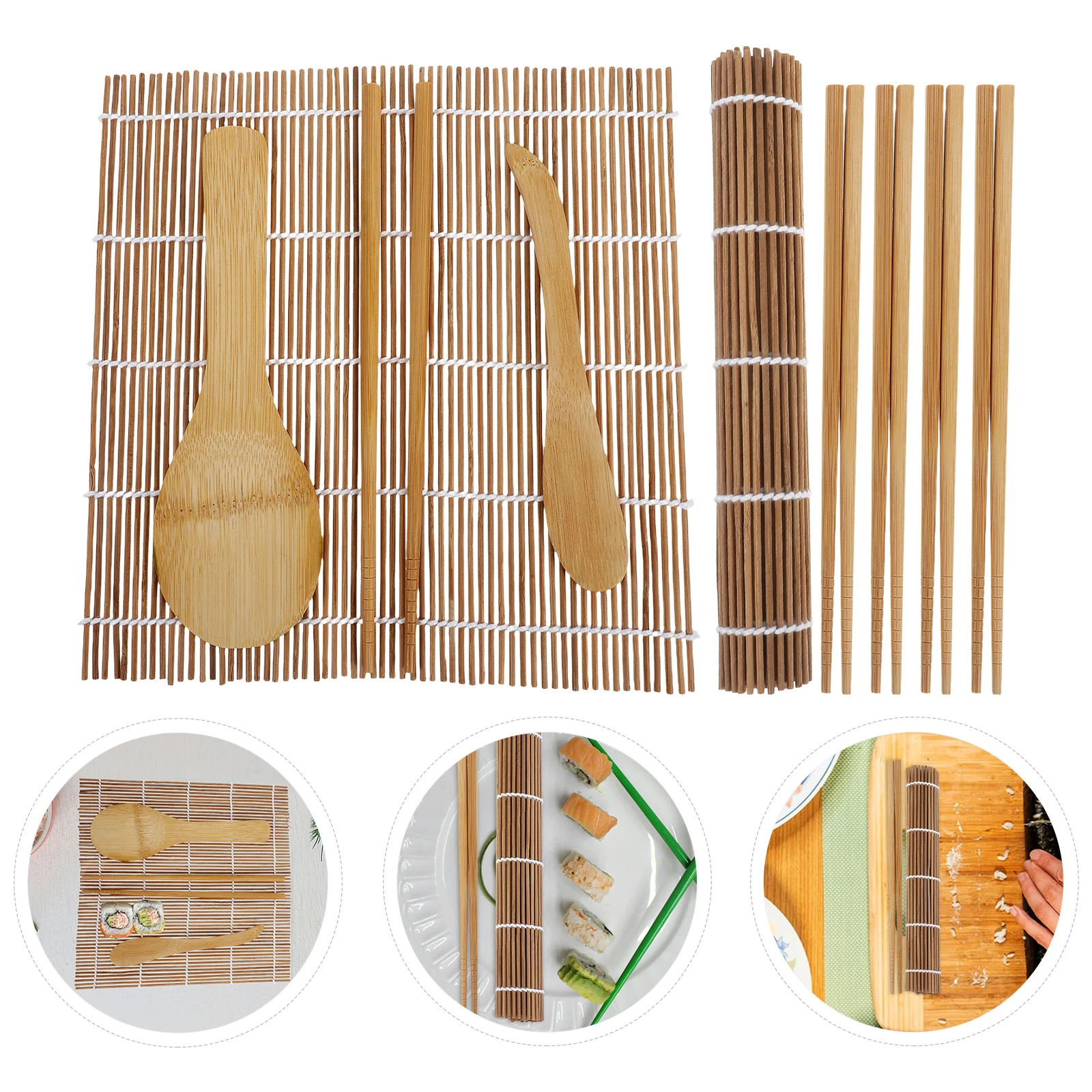 Kit de fabricación de Sushi de bambú, estera en rollo de Sushi, esparcidor de paleta, equipo de cocina fácil DIY, palillos para aperitivos familiares para principiantes, 9 Uds.