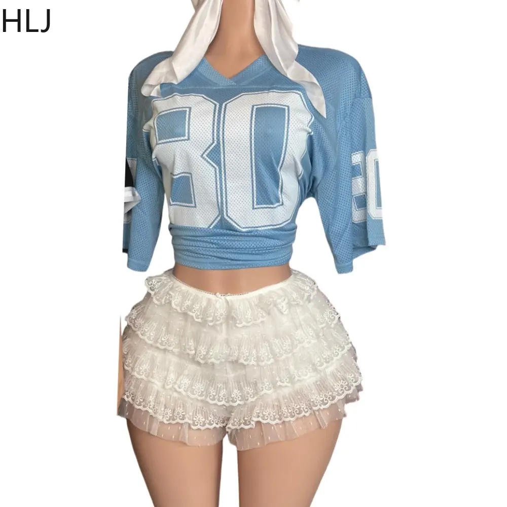 HLJ Stripe Letter Fashion Streetwear Women V Neck Loose Tshirt And Bow Ruched Mini Skirts Two Piece Sets Sweet Y2K 2pcs Outfits