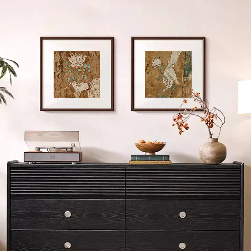 

Dunhuang Art Lotus Hand Canvas Poster Vintage Chinese Buddhist Painting Niche Entryway Hallway Study Tea Room Wall Decor