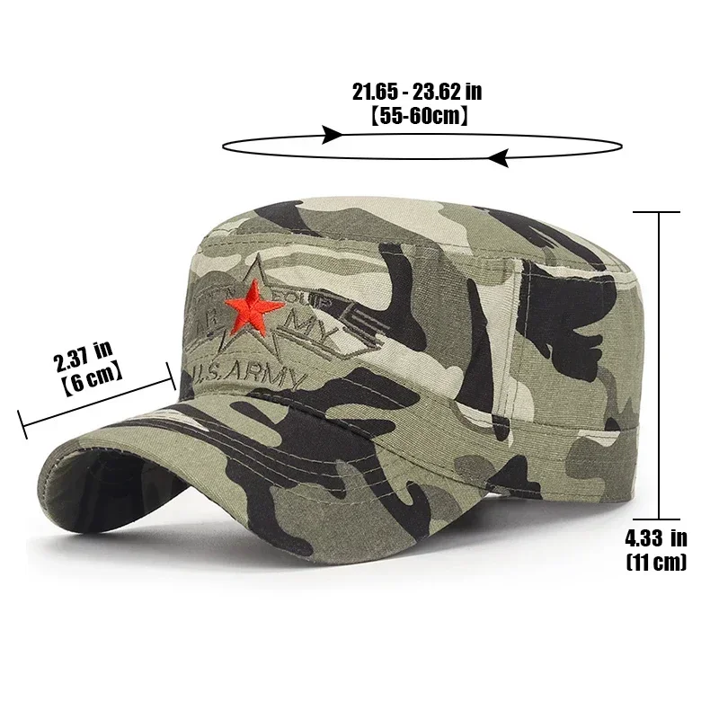 U.S. Army Five-Pointed Star and Letter Embroidery Flat-Top Cap,Military Academy Cadets & Military Enthusiasts Sun Caps,Dad Hat
