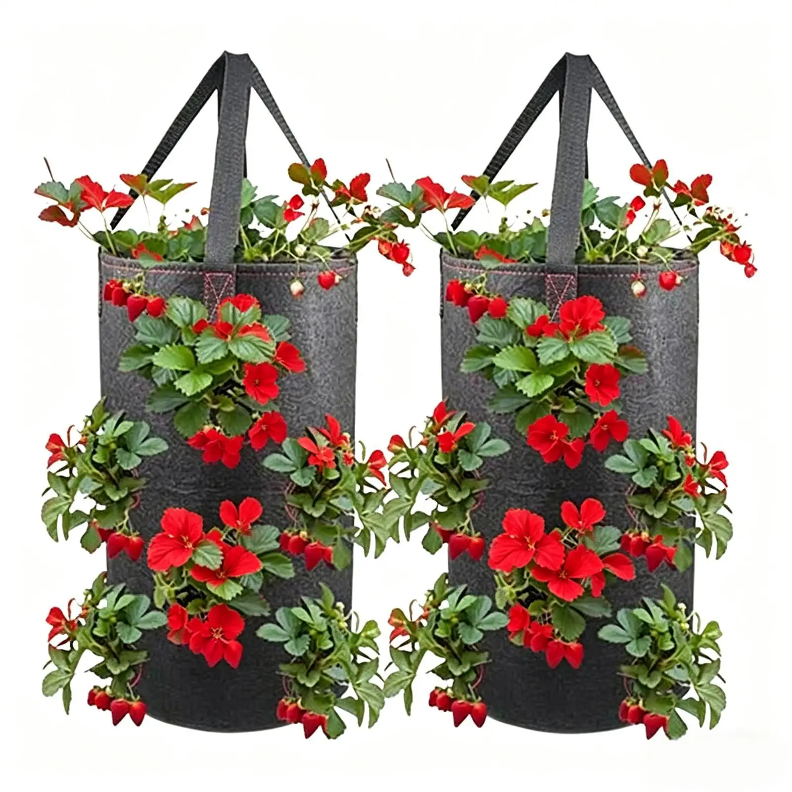2pcs Hanging Strawberry Planting Bags 3 Gallon Vertical 11 Planting Holes Breathable Felt Cloth Planter For Carrots Tomatoes
