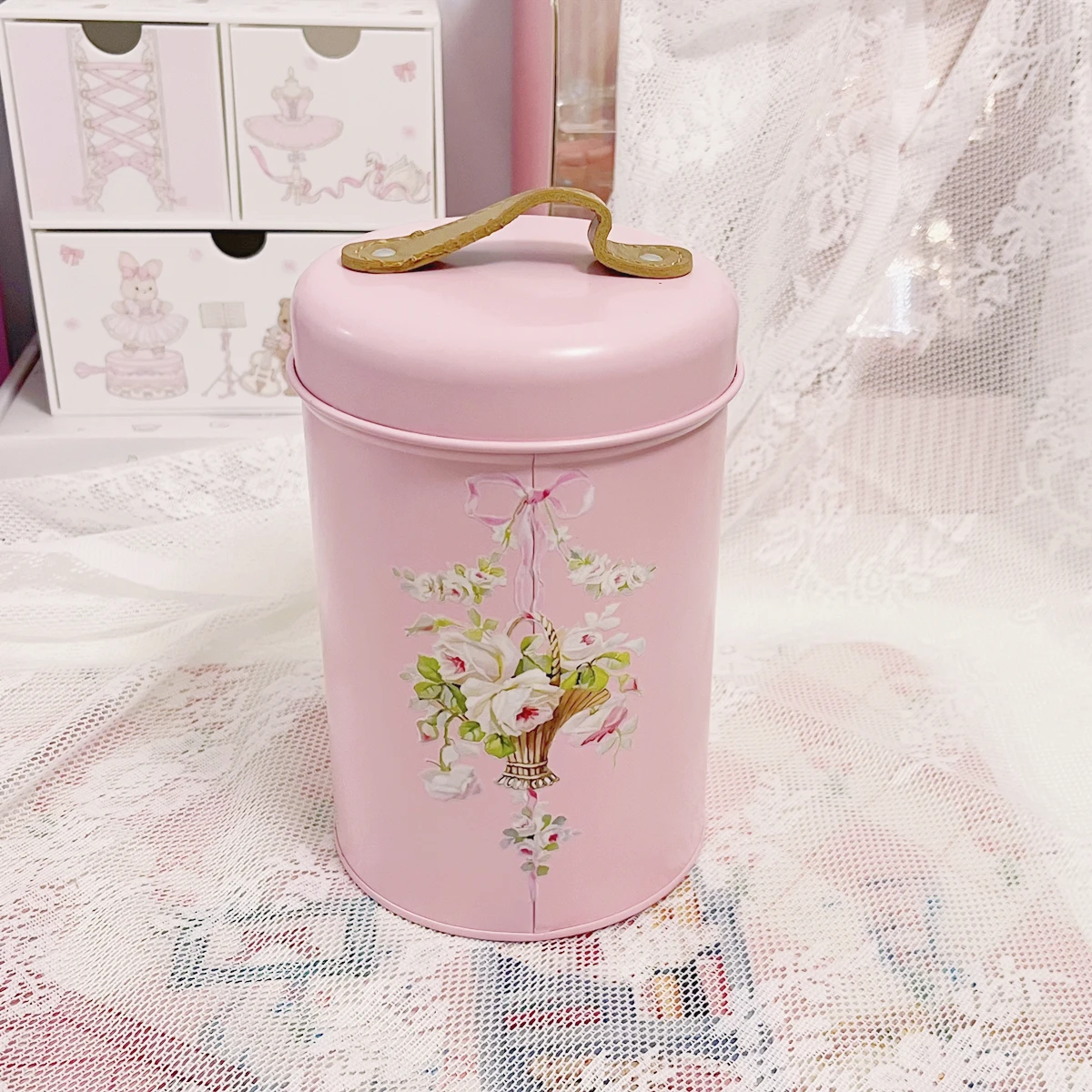 High-End Pink Boxes Solid Metal Storage Box Coffee Tea Cans Candy Container Large Capacity Home Organizer