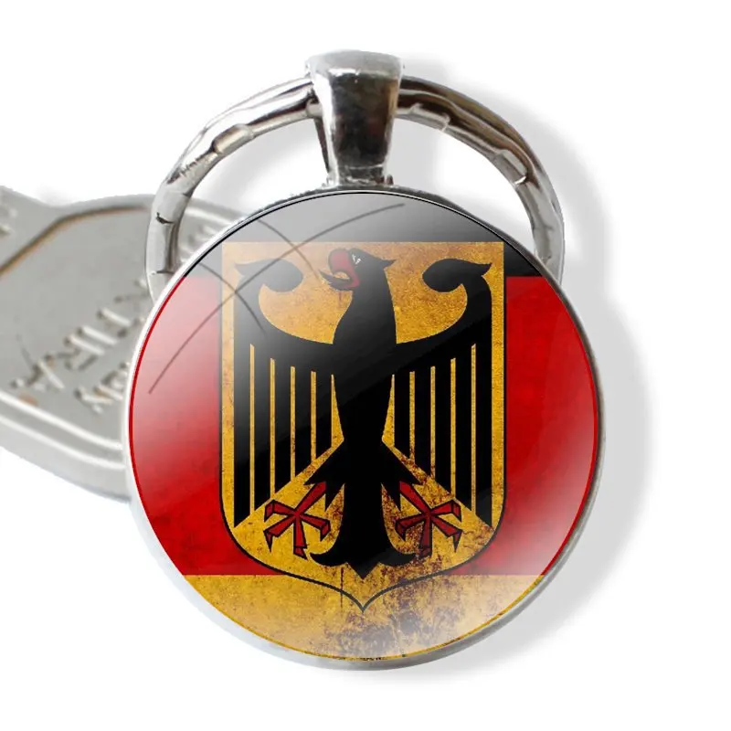 Glass Metal Pendant Key Chain Classic Men Women Key Ring Accessories Jewelry Gifts England UK France German Flag