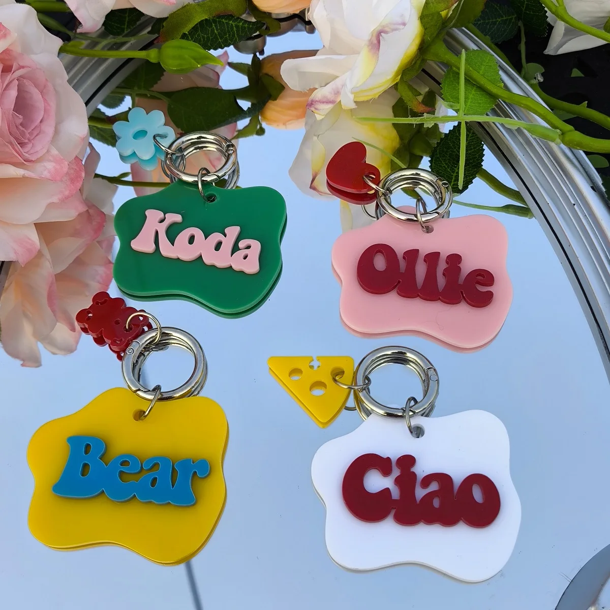 Customized Name Acrylic Keychain Personal Custom Stainless Steel Cute Cartoon Pattern Keychains for Birthday Gift