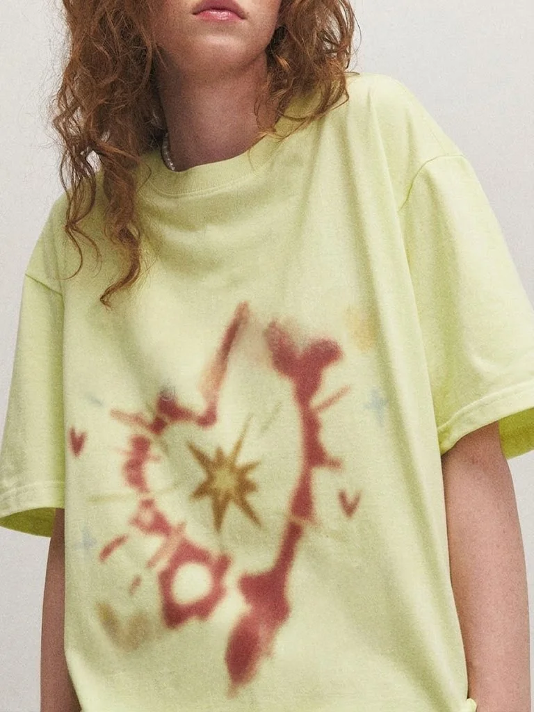 Y2K Millennial Style Gradient Heart Short Sleeve T-Shirt Star Spotted Summer Breathable Cotton round Neck Men's Women's Top
