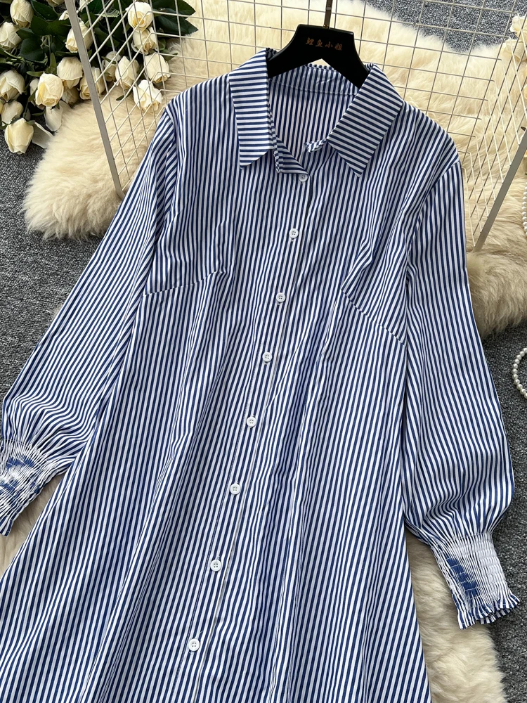 Slimming A-Line Striped Shirt - Korean Style A Line Shirt Dress review and price