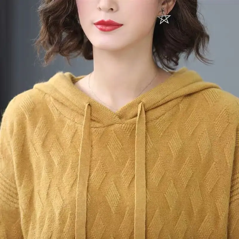 

Autumn Winter Sweaters for Women Loose Sweaters Fashionable Hooded Splicing Casual Versatile Comfortable Knitted Sweaters XQ35