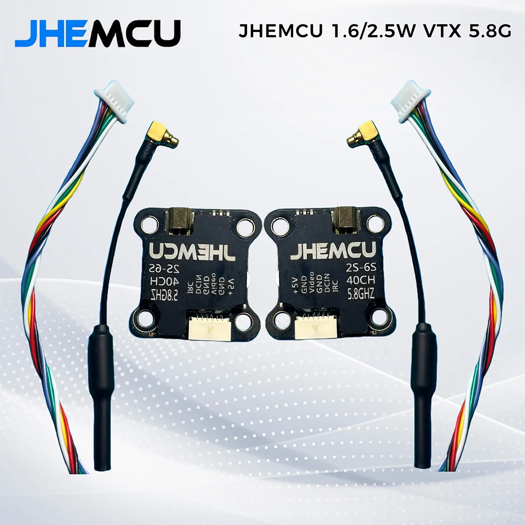 

JHEMCU RuiBet 1.6w/2.5W VTX 5.8G 40CH Adjustable FPV Transmitter Built-in Microphone Heat Sink 2-6S 30X30 for fpv drones