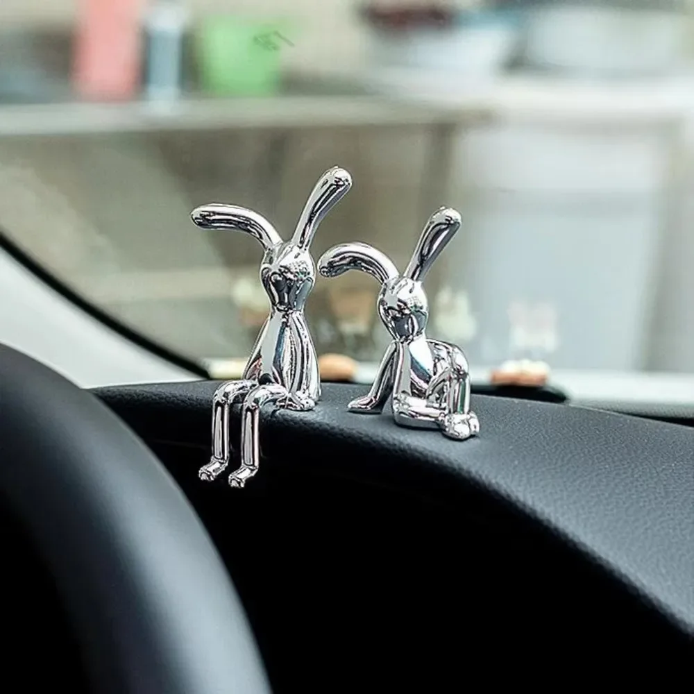 

Gold Silver Long Eared Rabbit Figurine Miniatures Car Decor Pastable Plating Rabbit 3D DIY Statue Home Furnishings Ornament