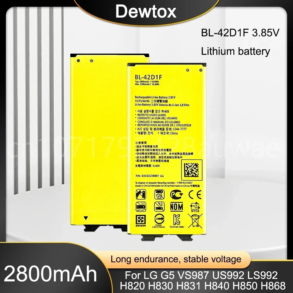 New 2700mAh BL-42D1F Replacement Battery for LG G5 VS987 US992 H820 H840 H850 H830 H831 H868 F700S F700K H960 H860N LS992