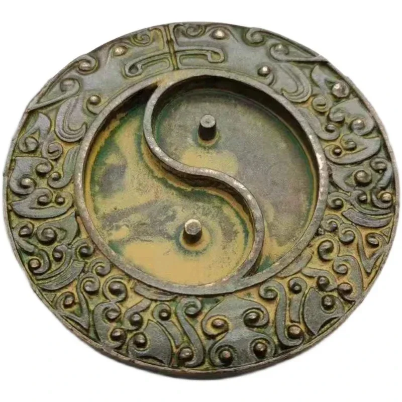Bronze collection solid copper pattern Tai Chi shape inkstone study four treasures retro ornaments