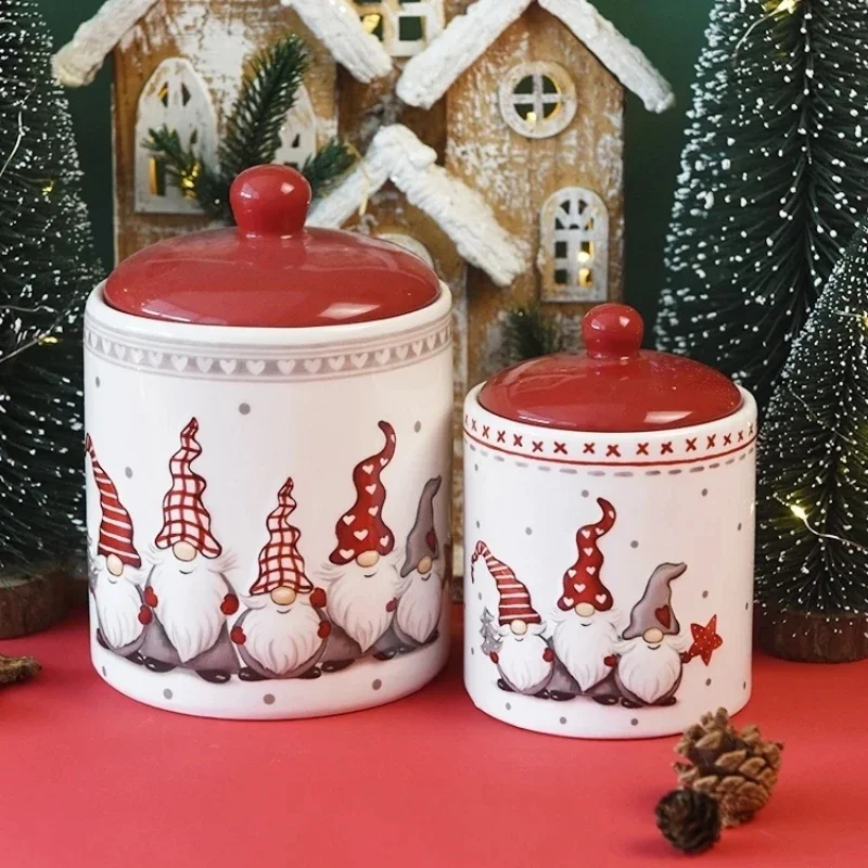 

Christmas-Themed Ceramic Sealed Jar Santa Pattern Storage Container for Grains Nuts and Candy Festive Holiday Gift Seasonal