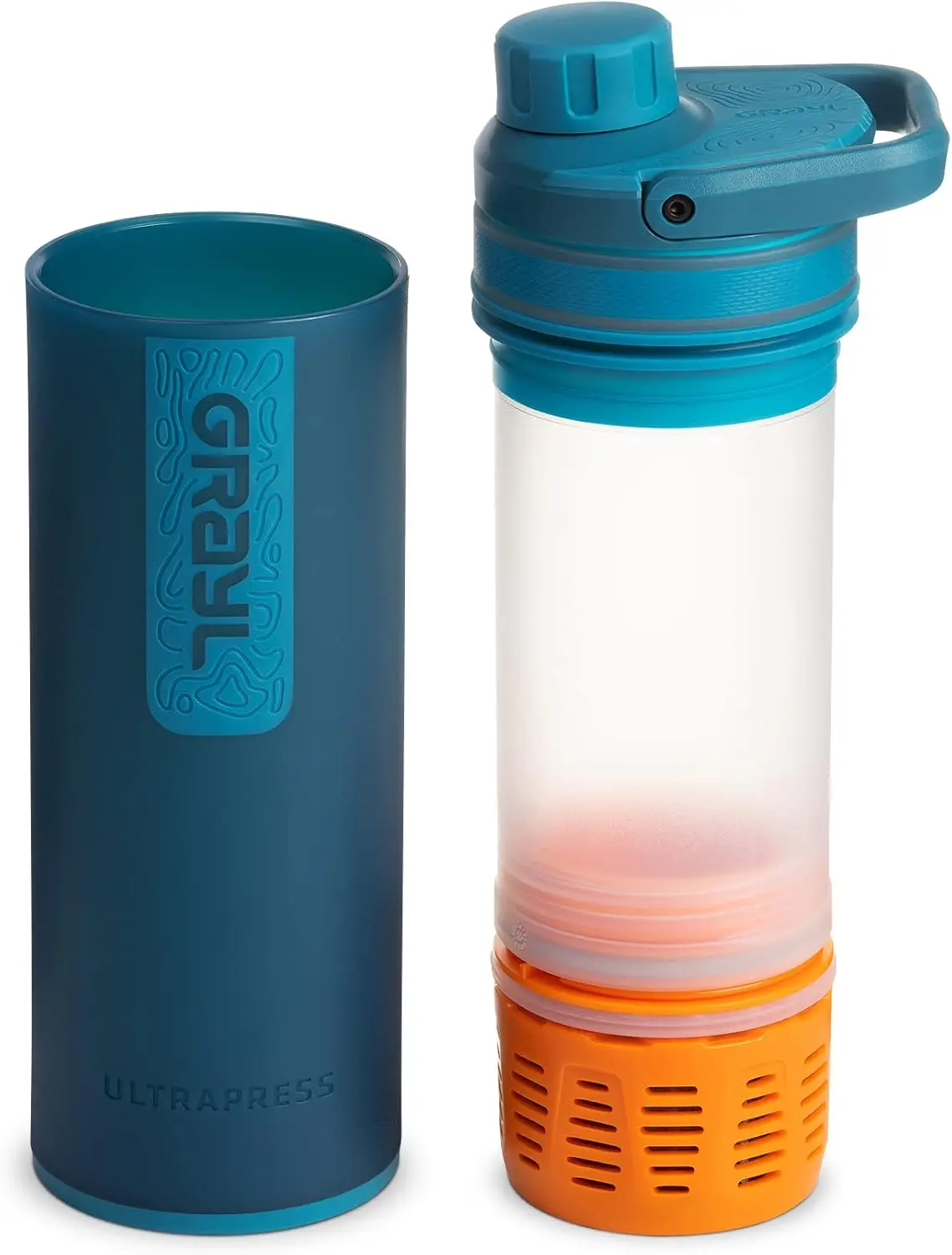 Water Purifier & Filter Bottle for Hiking, Backpacking, and Travel (Forest Blue)