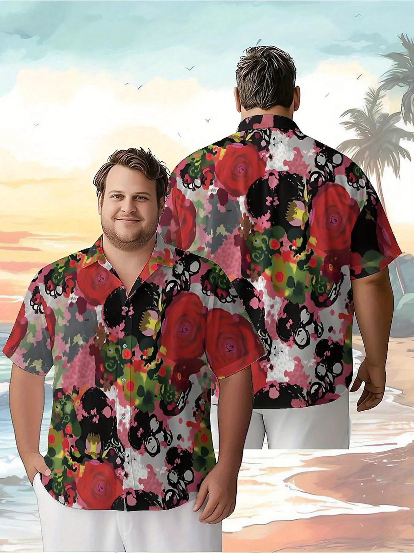 

Men's Plus Size Hawaiian Shirts Romantic Flowers pattern, Button Up Shirts, Unisex Casual Clothing, Summer Tops