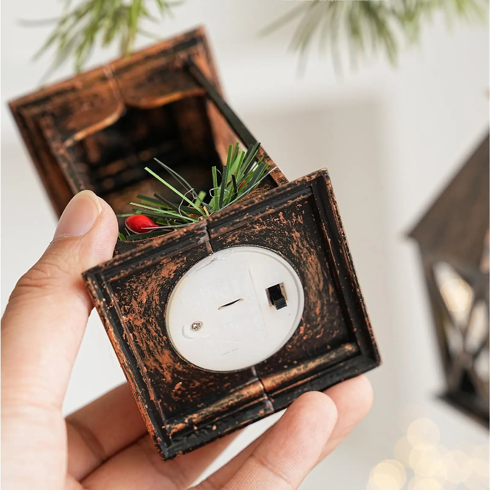 Christmas LED Lanterns Holiday Home Decor With Red Berries Pine Cones Christmas Lantern LED Candle Glow For Coffee Table