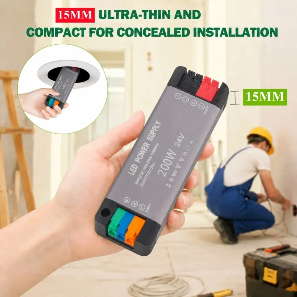 12/24V New 15mm Ultra-thin Anti-interference Lighting Transformer 200W-60W LED Power Supply Shopping Mall Office Corridor