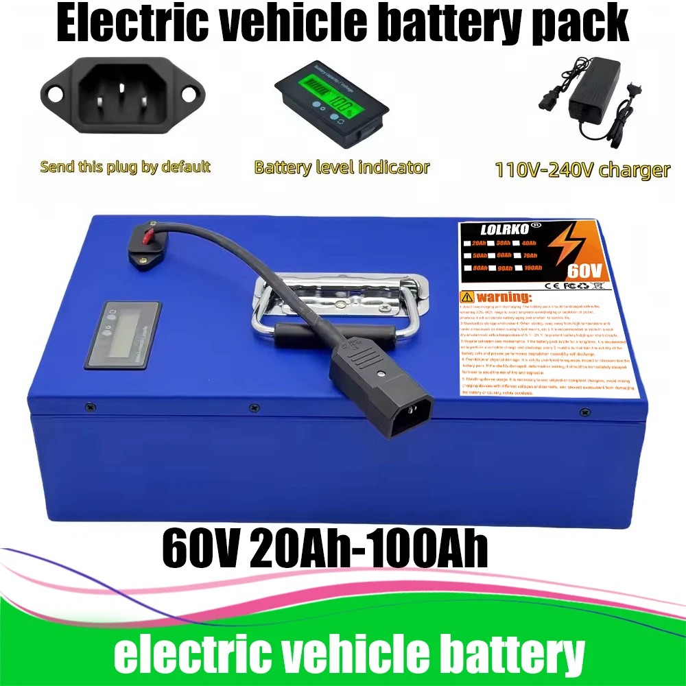 

New 60V 100Ah 16S lithium 18650 battery pack 500-3000W high-power built-in BMS scooter motorcycle charging battery pack