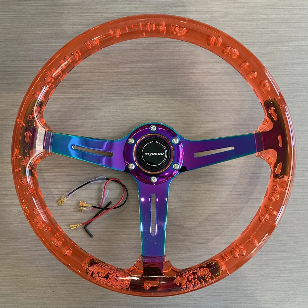 tiypeor 350 Universal Transparent Orange Acrylic Dimple Steering Wheel Sport Spoke Bubble Steering Wheel