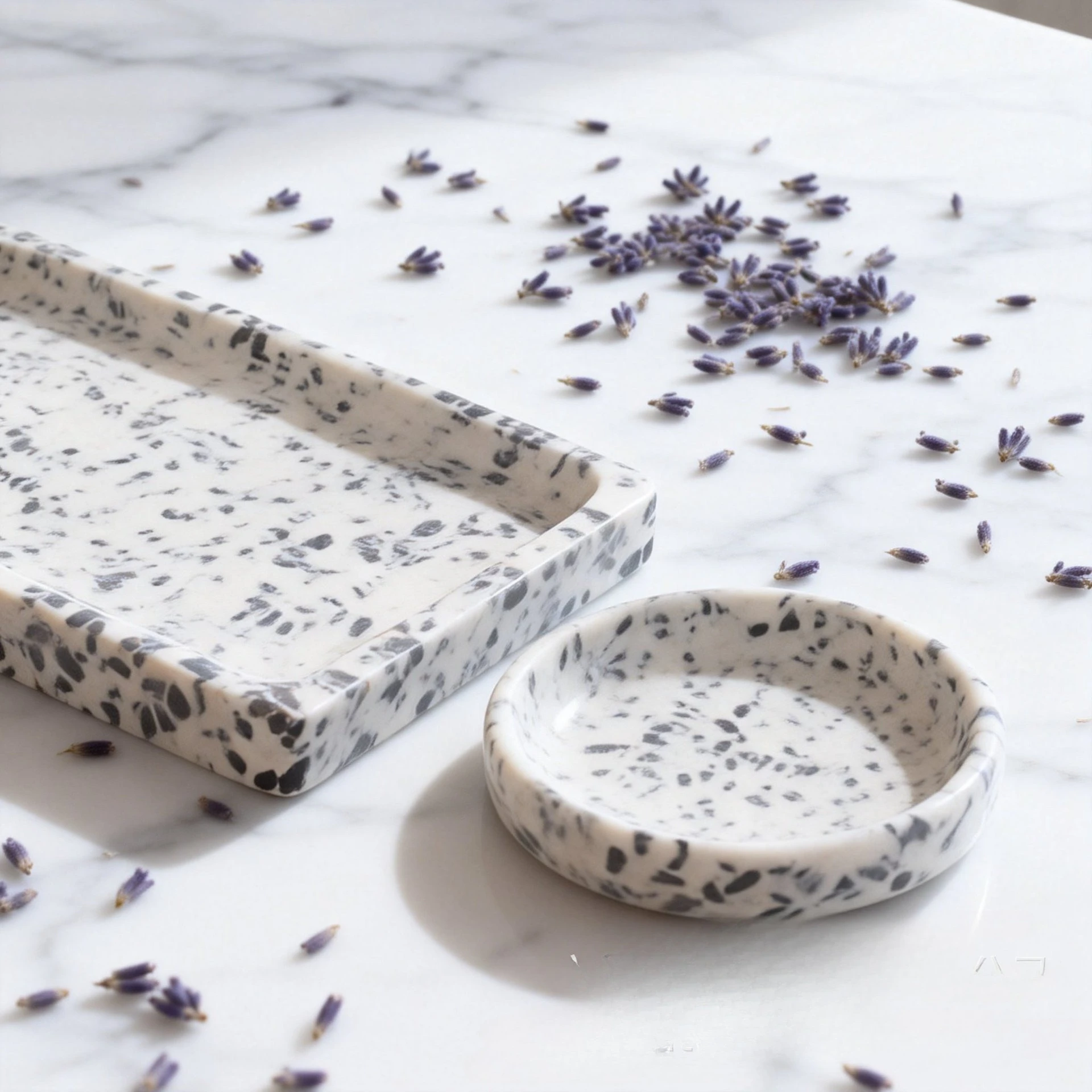 Hotel resin terrazzo tray soap dish tissue box resin bathroom set lotion bottle toothbrush holder fat trash can
