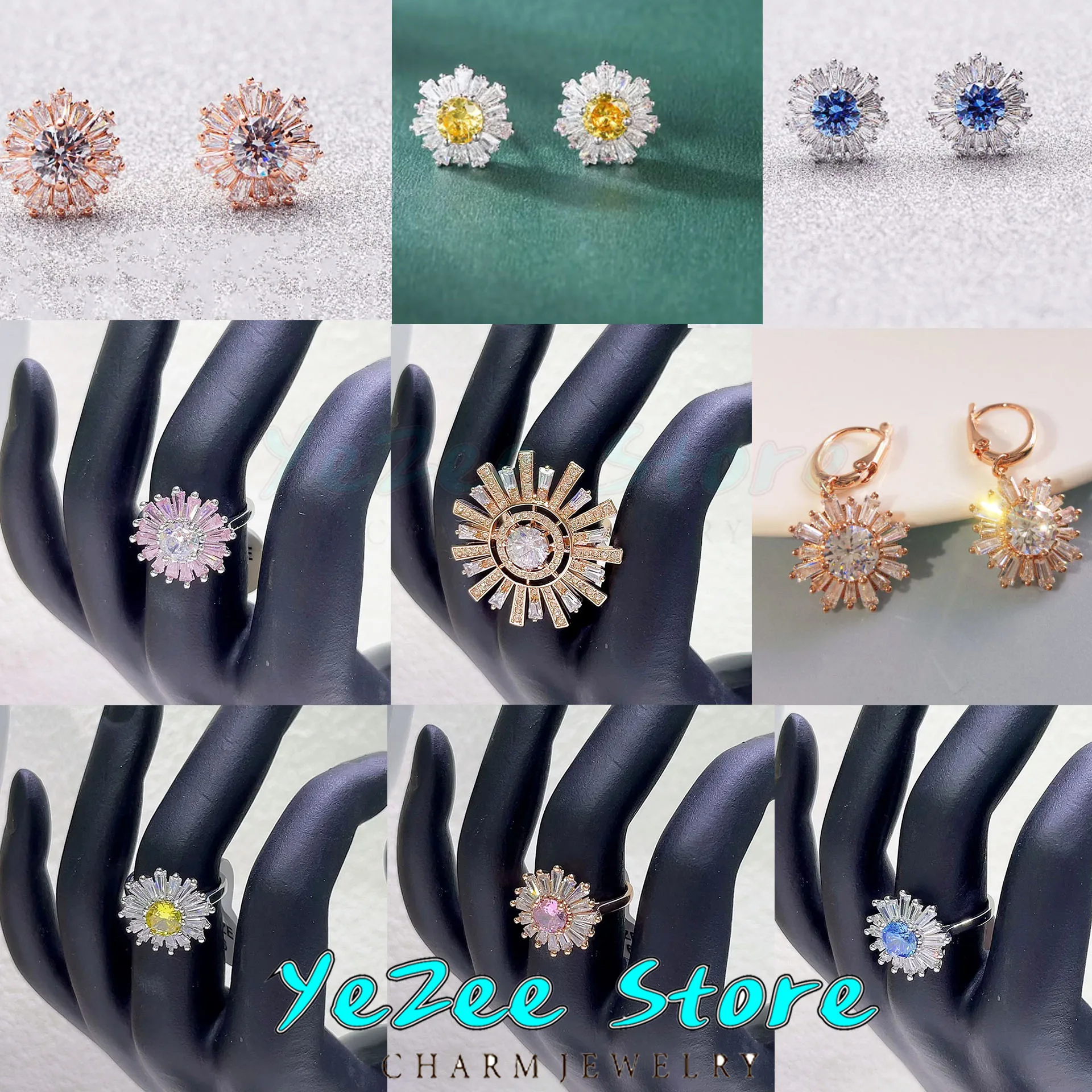 Daisy Flower Yellow Blue Stainless Steel Necklace Earring Bracelet Irregular Ring Fine Anniversary Jewelry Accessories for Women