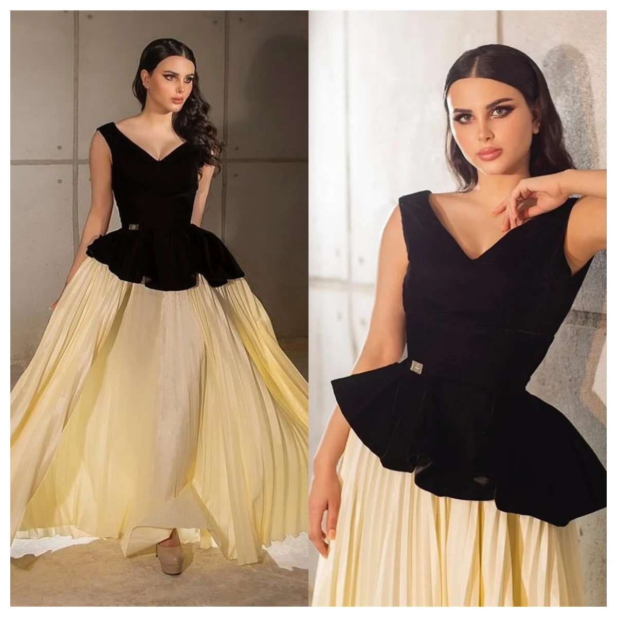 أزياء مخصصة فستان سهرة شيفون أصفر على شكل حرف v وأكمام قصيرة بدون أكمام فستان العودة للوطن فساتين المشاهير مفتوحة الظهر