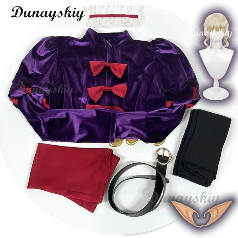 Anime delicioso em masmorra cos cardo cosplay traje roxo terno peruca mágico lunático cosplay feminino masculino halloween roleplay