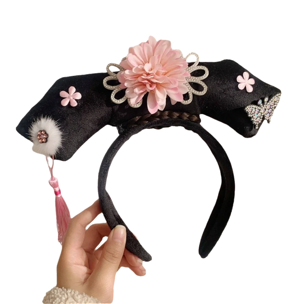 

Traditional Rhinestone Ancient Style Headwear Cloth Pearl Hanfu Hair Hoop Antique Flower Chinese Style Headband Cosplay