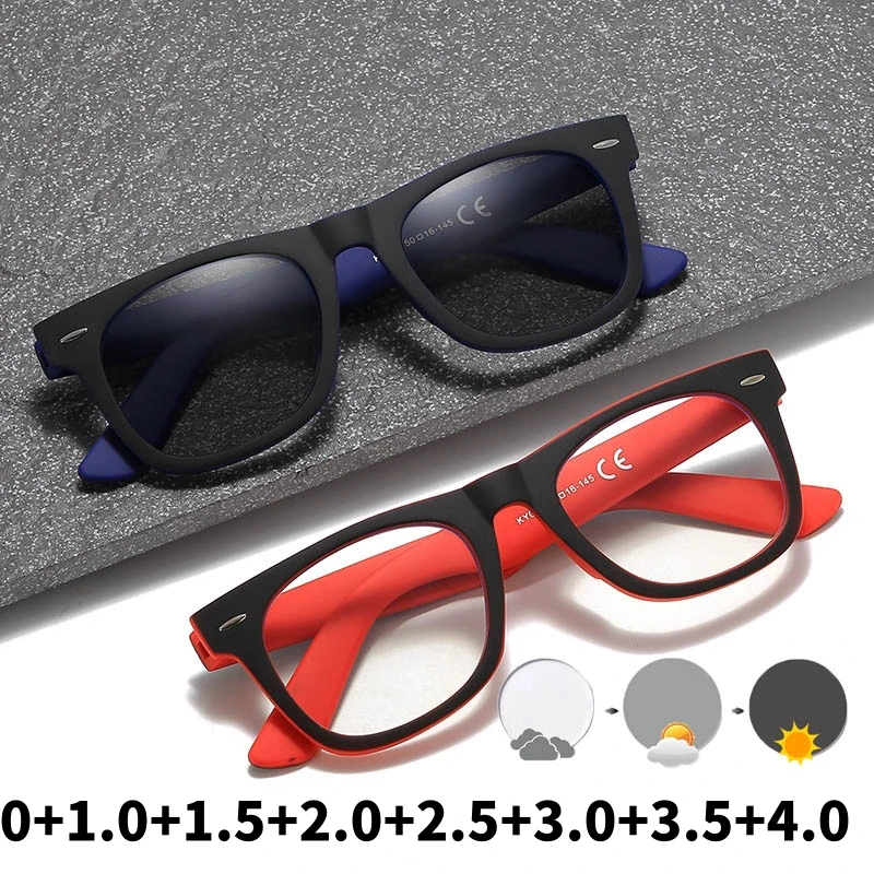 Vintage Photochromic Reading Glasses for Women Men Fashion New Square HD Eyeglasses Stylish Color Changing Sunglasses for Lady