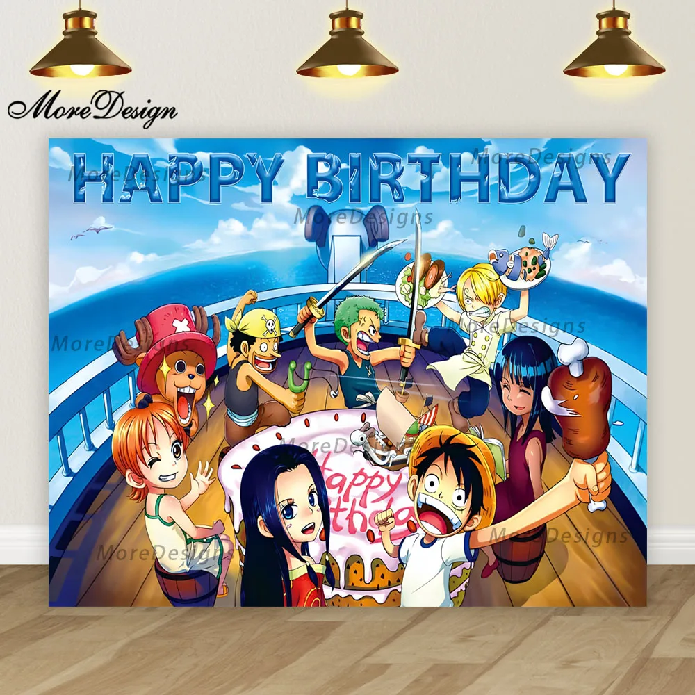 Anime One Piece Photo Backdrop Kids Birthday Party Banner Decoration Baby Shower Vinyl Polyester Photography Background