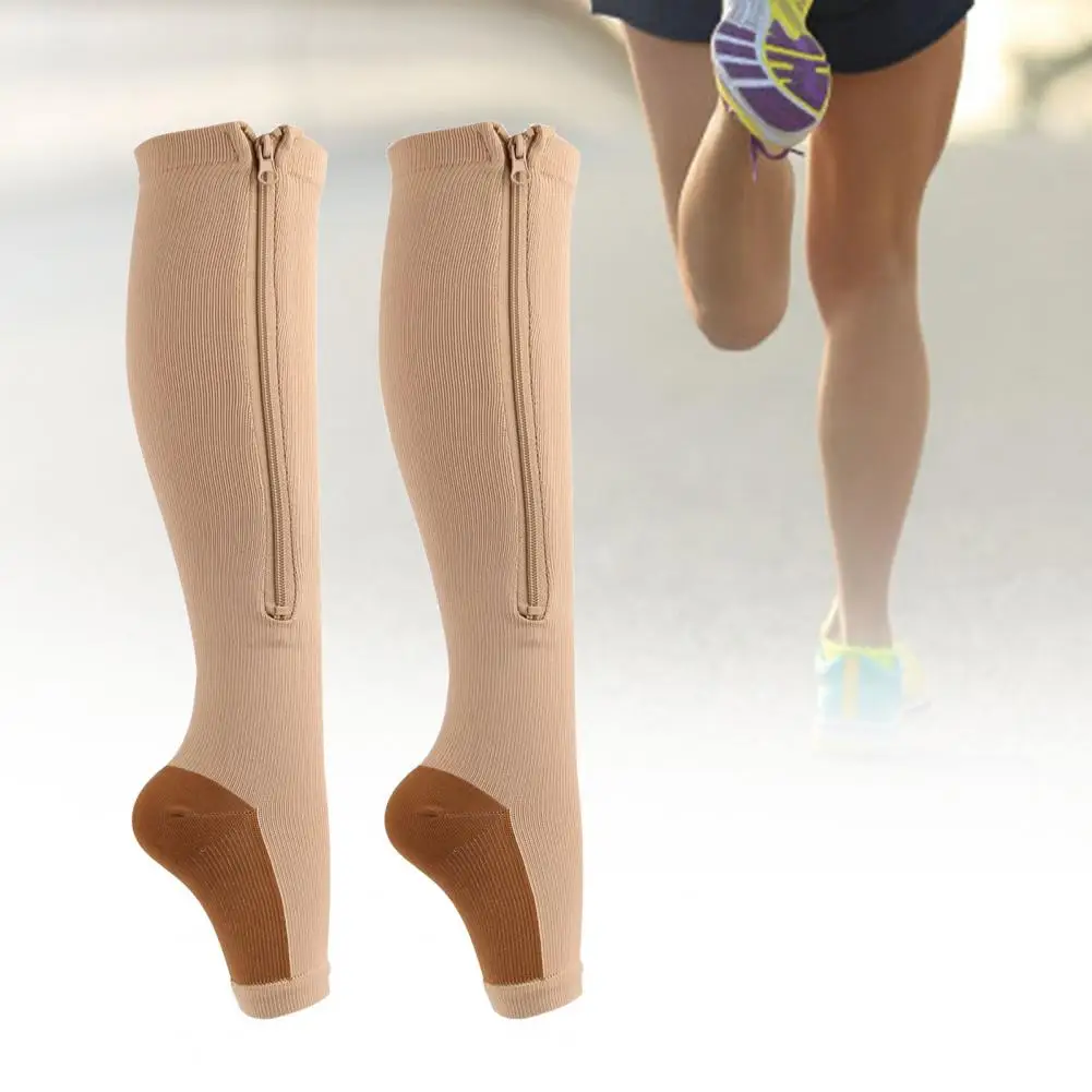 1 Pair Excellent Compression Stockings  Friend to Skin Practical Sport Socks  Zipper Compression Stockings Knee High Socks