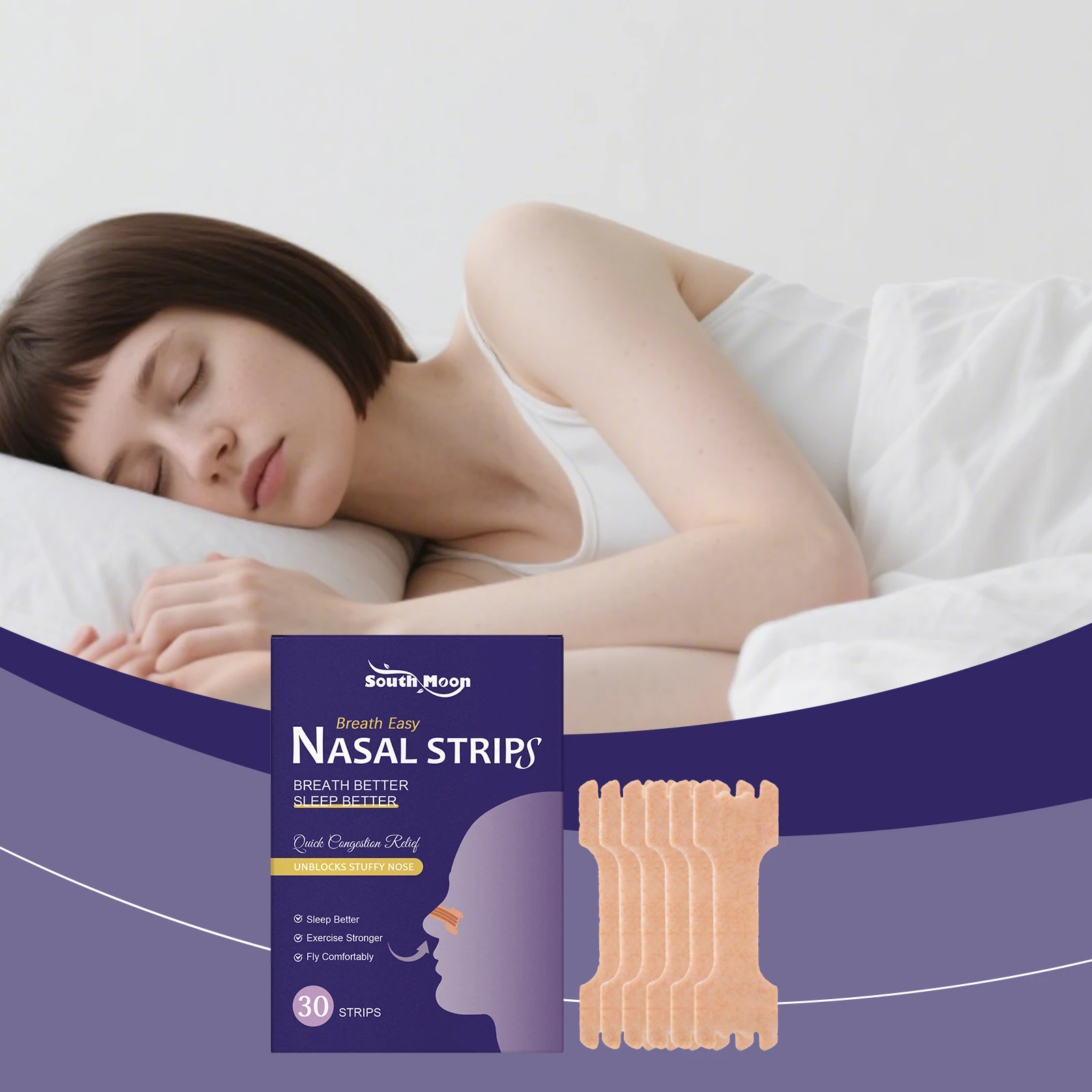 睡眠ケア鼻腔ストリップ-優しい夜間用-自然な粘着性-通気性-日常使用に最適-安全設計-男女兼用-全肌質対応