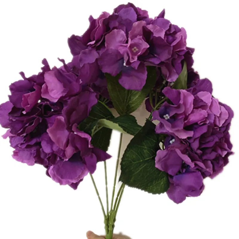 One Silk Hydrangea Bouquet Flower 5 Heads Artificial Ortensia Plant Tree Stem for Wedding Centerpiece Floral Arrangement