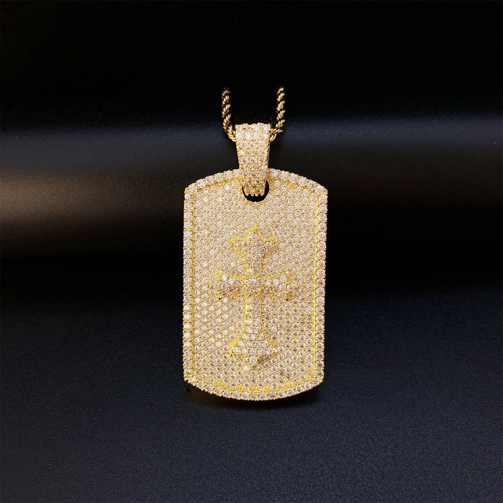 

Iced Out 5A Zircon Cross Pendant Necklace Plated White Gold Hiphop Men Jewelry with Twist Chain 24inch 3mm Birthday Gift