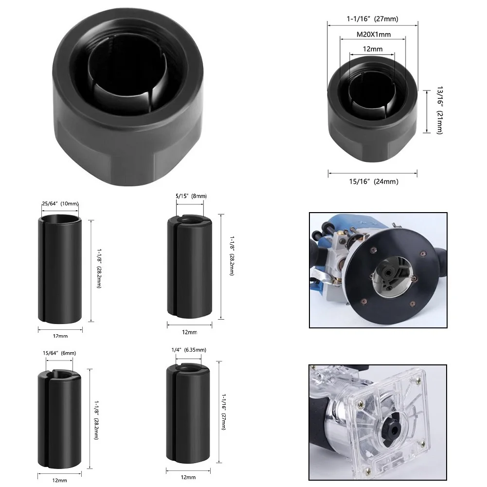 M20 6/6.35/8/10mm Collet Chuck Adapter With Nut Engrave Trimming Machine Router Trimming Machine Electric Router High Precision