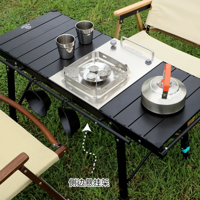 Camping IGT Tourist Table Adjustable Height Outdoor Portable Folding Aluminum Alloy Mobile Kitchen Table Grill Stove Equipment