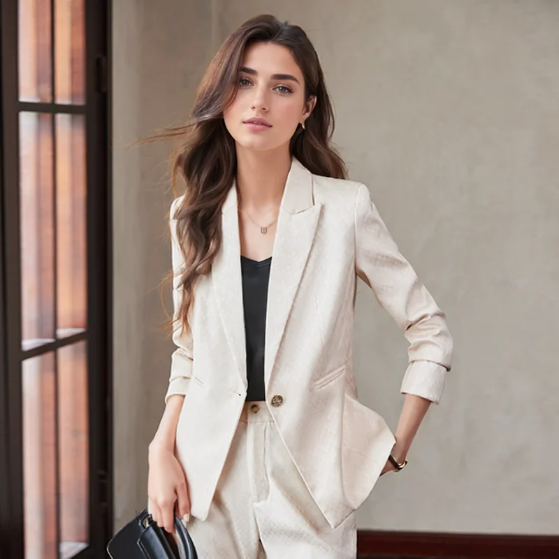 ZJYT Elegant Chic Print Blazer Pants Sets for Women 2 Pieces Trousers Matching Sets Suit Jacket Coat Conjuntos Femininos Outfit