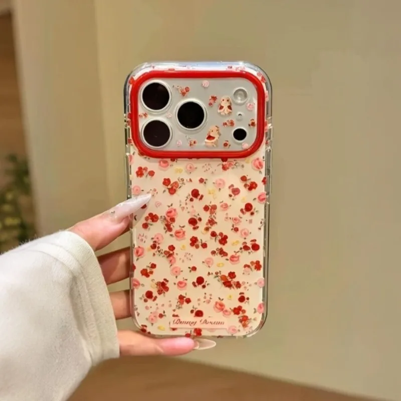 Lovely Cartoon Red Flowers Pattern Phone Case For iPhone 1 1 12 13 14 15 16 Pro 17 Pro Max Fashion Shockproof Back Cover - view 5