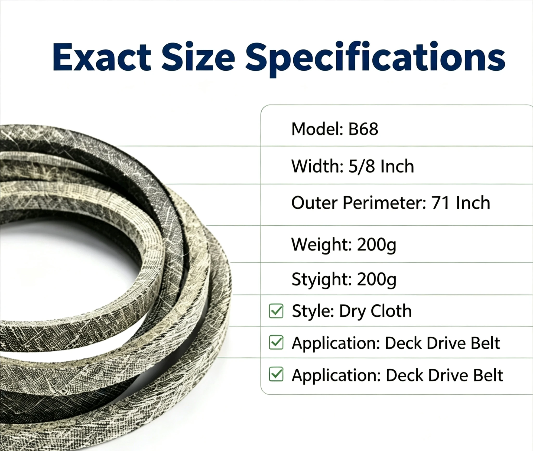 1PCS B68 5/8 Inch 71 Inch Dry Cloth Lawn Mower V‑Belt No Brand No OEM Part Number For MTD Troy‑Bilt Garden Tractor