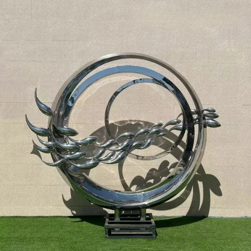 

Custom stainless steel 304 moon ring sculpture large outdoor park city scenic spot iconic hollow light sculpture decoration