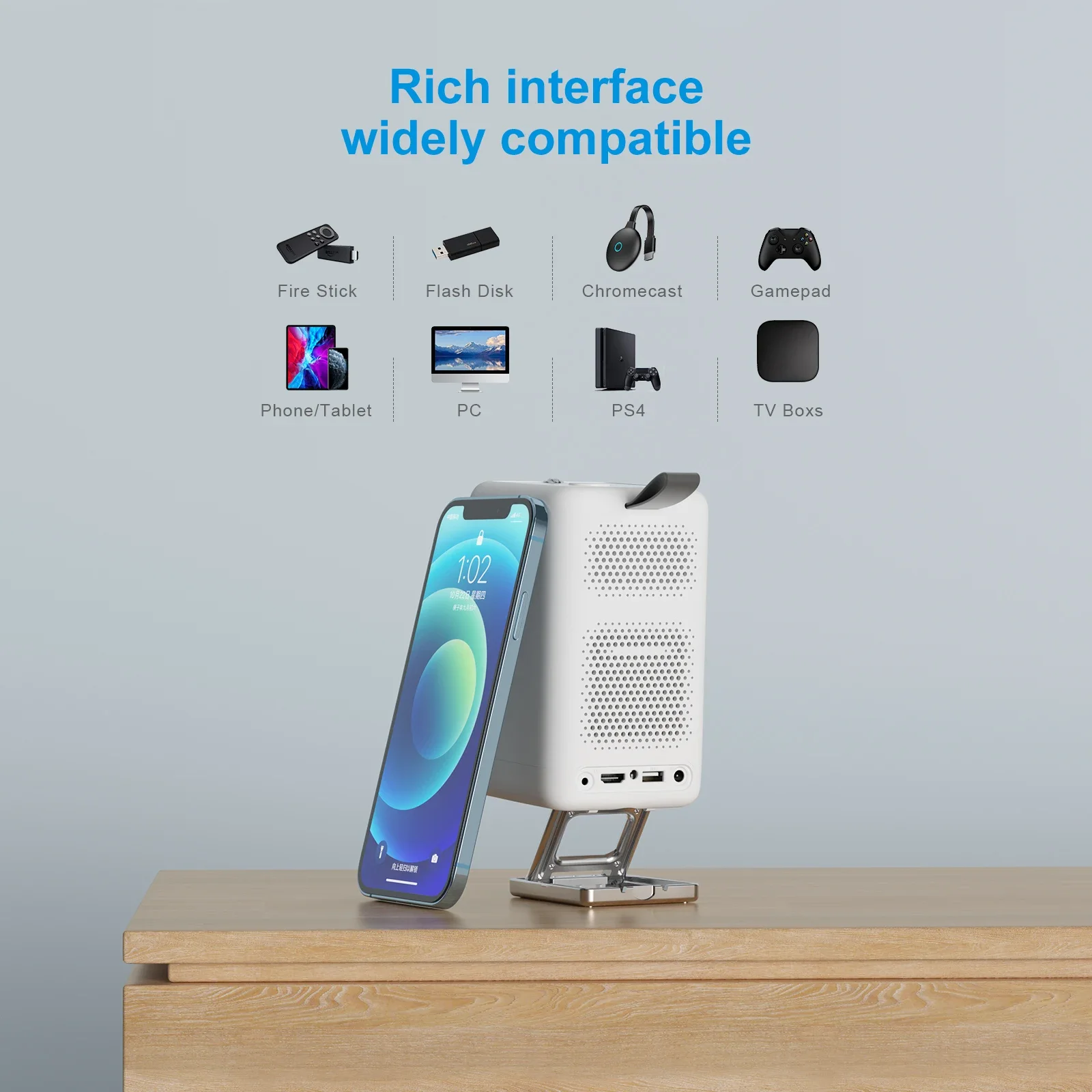 2025 Newest Design Mini Projector 720P with Folding Stand, 100 ANSI Lumen Portable Projectors with Built-in  Speaker