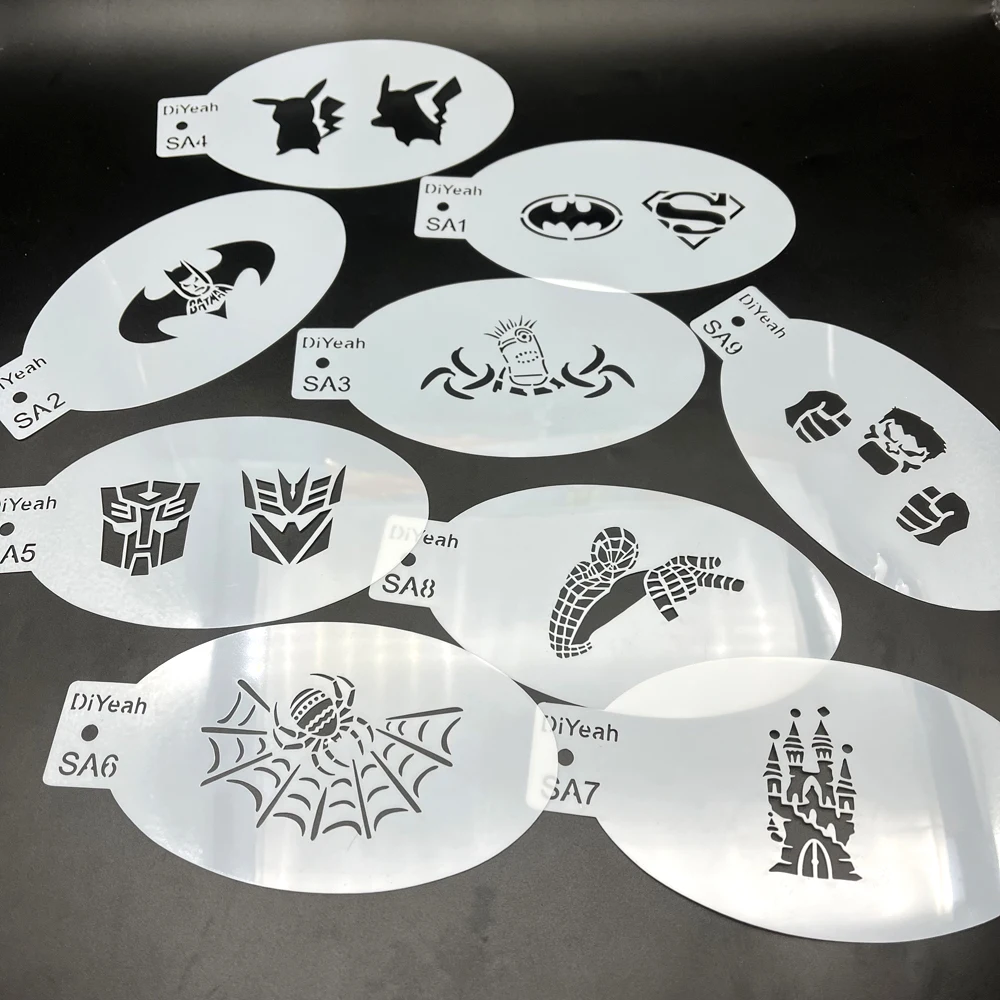 New Face Painting Stencils Templates Professional Body Art Dolphin Tractor Car airplane Plastic Makeup Tools DiYeah  9PCS