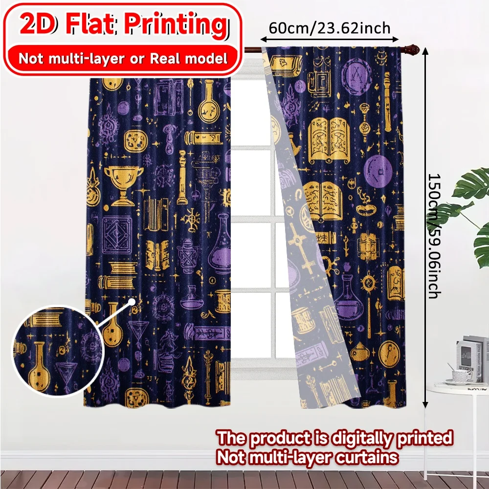 2D Flat Printing,2pcs Mystic Shelves Chic Curtains Semi-Sheer Curtains Festive for digital printing living room curtain, curtain