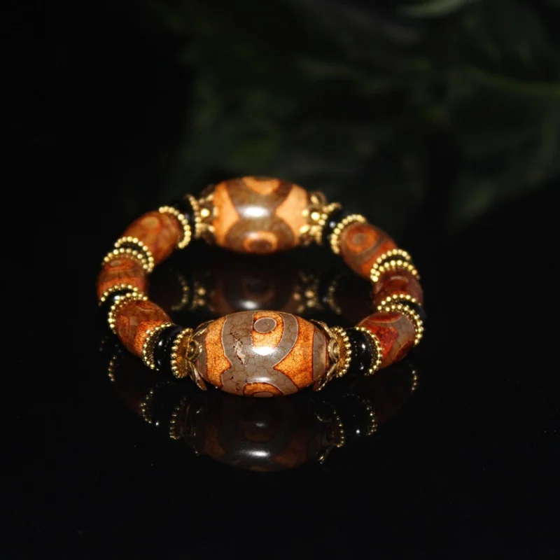 

New Imitation Ming And Qing Antique Tibetan Style Old Agate Three Eyes Bulge Beads Bracelet Fashi