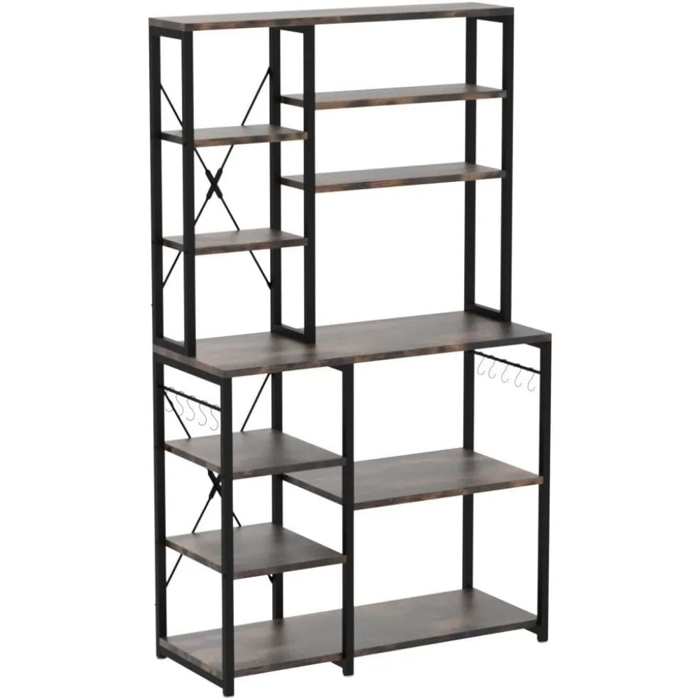 Tribesigns Kitchen Baker's Rack, 5-Tier+6-Tier Kitchen Utility Storage Shelf Table with 10 S-Shaped Hooks and Metal Frame