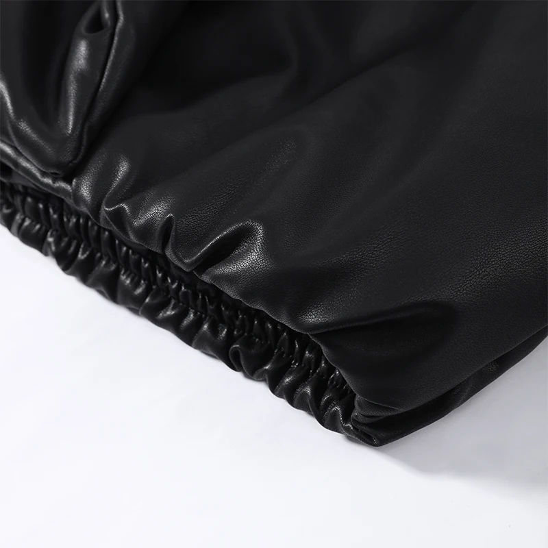 Damen-Crop-Mäntel aus PU-Leder, übergroße, gesteppte Jacken, Winterjacken für Damen, mit Revers, langen Ärmeln, einfarbig, locker geschnitten, kurze Jacke, neue Oberbekleidung. – Detail 7