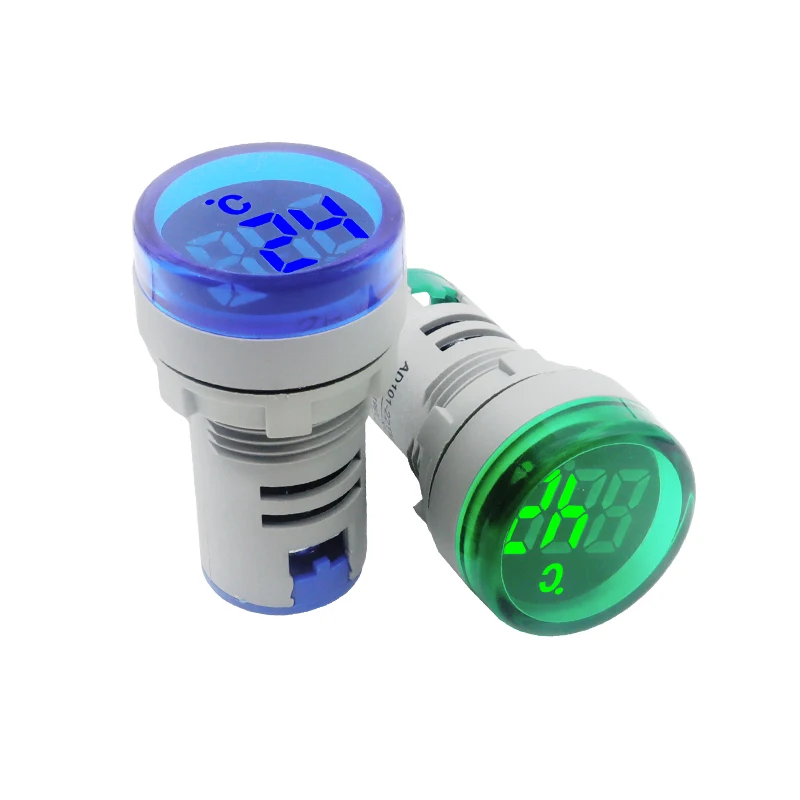 Mini LED Digital Display Round Thermometer AC 50-380V Red Green LED Temperature Measuring Instrument Meter Cable 1 Meter