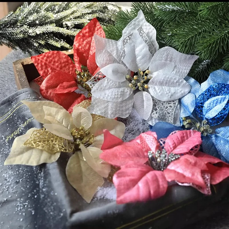 Pink Gold Simulation Flower Rattan Garland Christmas Tree Home Window Holiday Hanging Decor Accessories Set