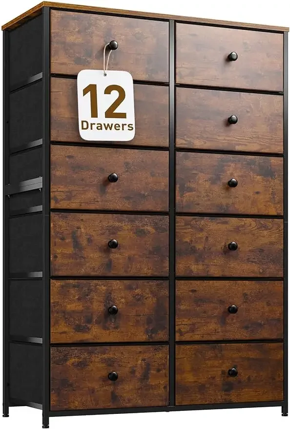 

Tall Dresser for Bedroom w/12 Drawers,Freestanding Dressers & Chest of Drawes Fabric Drawers for Clothes,Closet, Multiple Colors