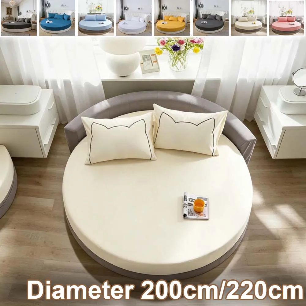 Coprimaterasso Circolare in Cotone 100% Diametro 200-220cm, Morbido Tinta Unita con Elastico per Casa e Hotel